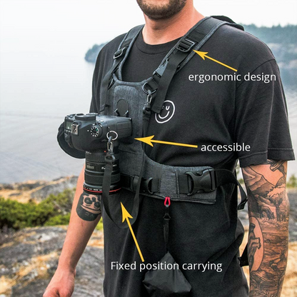 SnapRig DualLink Pro – Dual Camera Carry System for Photographers & Videographers | Quick-Release Crossbody Strap for Two Cameras